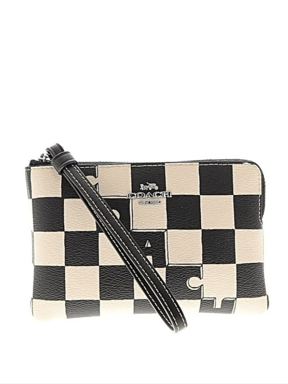 Coach Corner Zip Wristlet With Checkerboard Print
